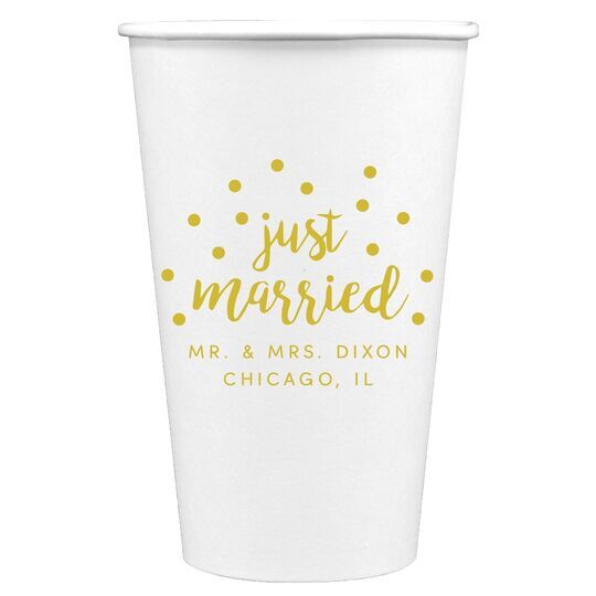 Confetti Dots Just Married Paper Coffee Cups
